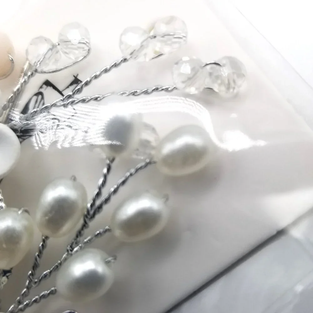Casdre Pearl Flower Bridal Hair Pins Silver Leaf Wedding Bride New